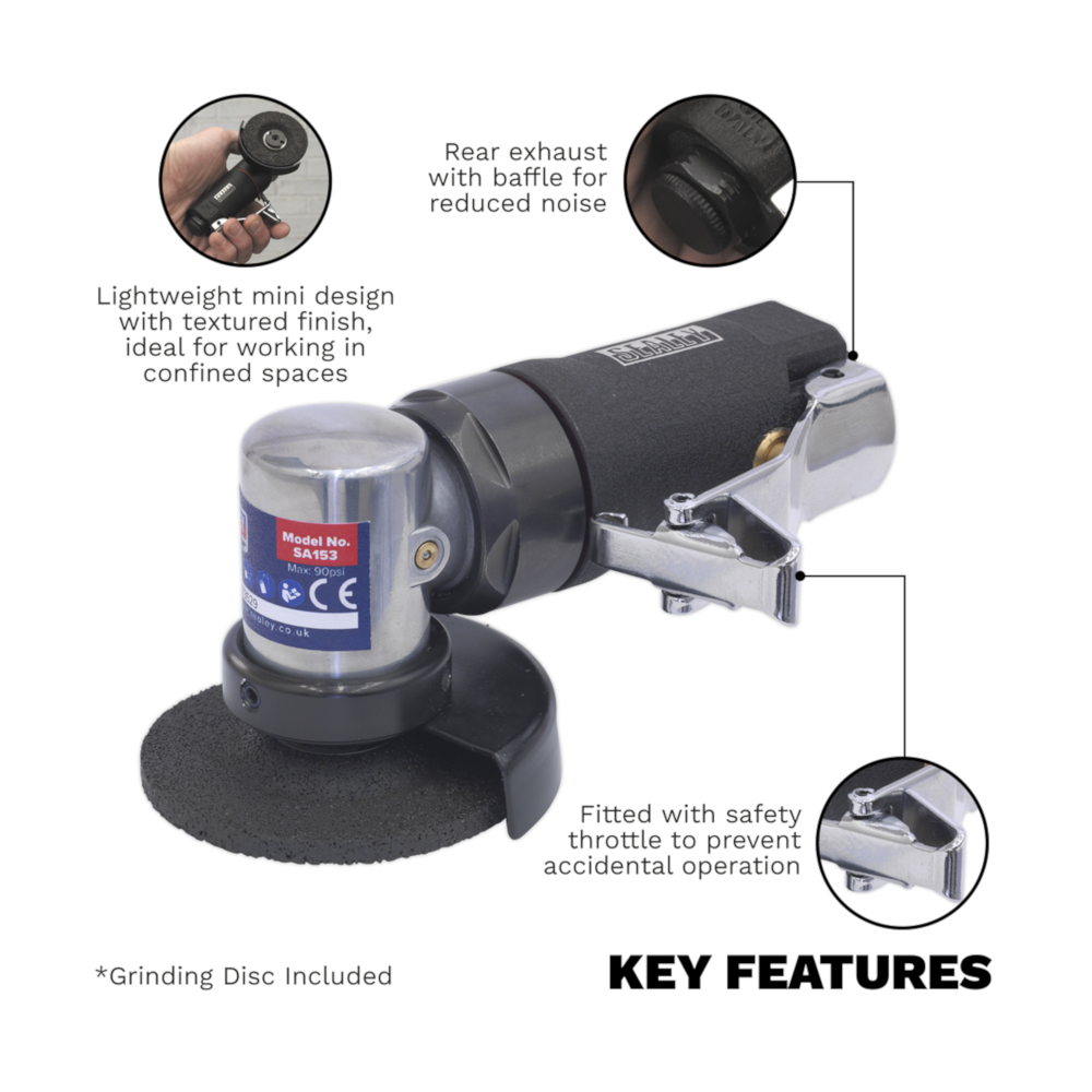 Sealey SA153 Mini Air Angle Grinder 58mm 1/4" BSP