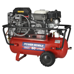 Sealey SA5055 Belt Drive Air Compressor with Petrol Engine, 50 Litre, 5.5hp