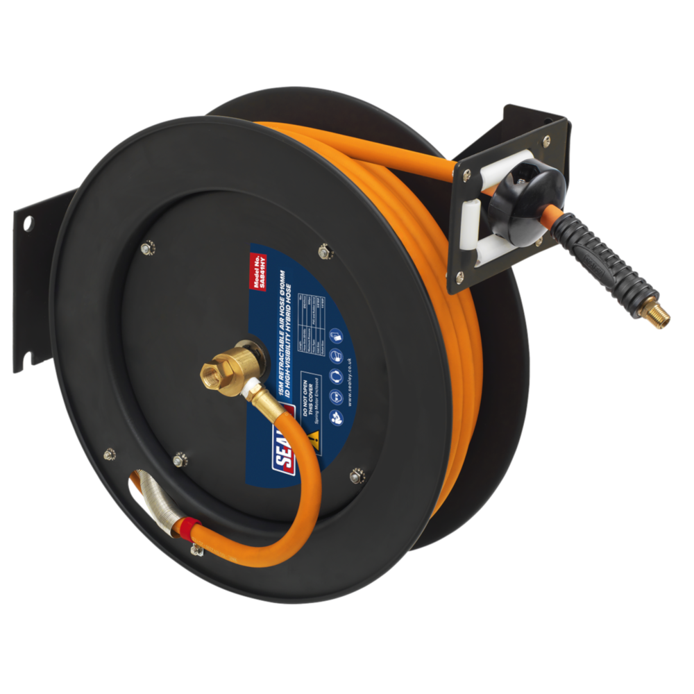Sealey SA841HY Retractable Air Tool Hybrid Hose Metal Reel 10mm 15 Metre 1/4" BSP