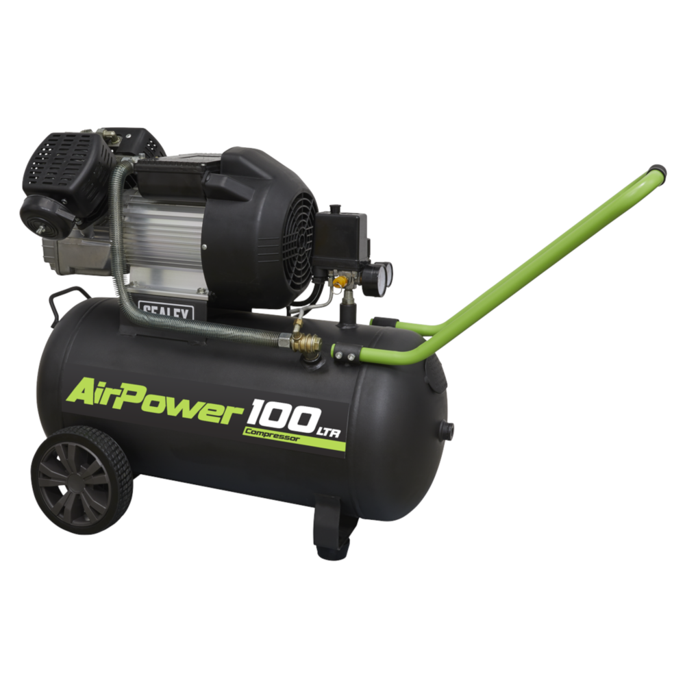 Sealey SAC10030VE Direct Drive V-Twin Air Compressor with Wheels, 100 Litre, 3hp 2.22kW 230V