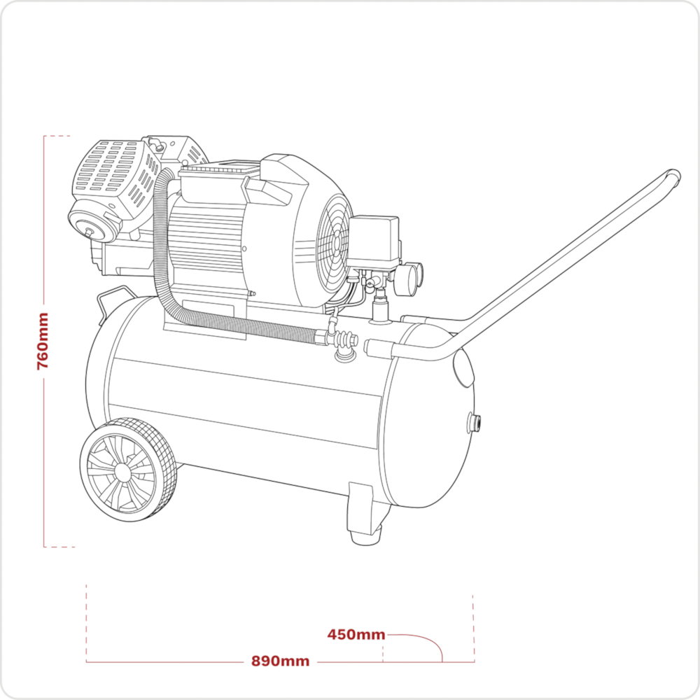 Sealey SAC10030VE Direct Drive V-Twin Air Compressor with Wheels, 100 Litre, 3hp 2.22kW 230V