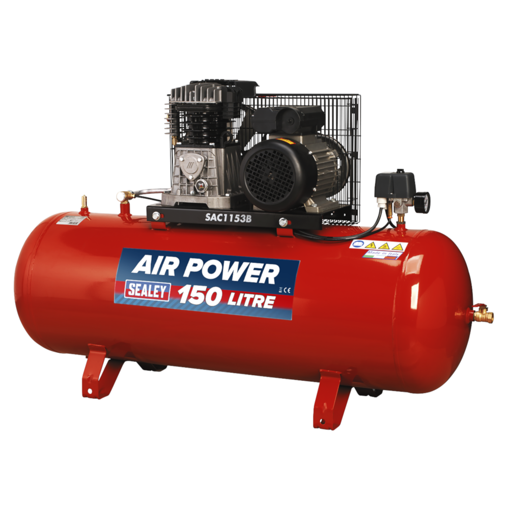 Sealey SAC1153B Belt Drive Air Compressor with Cast Cylinders, 150 Litre, 3hp 2.2kW 230V