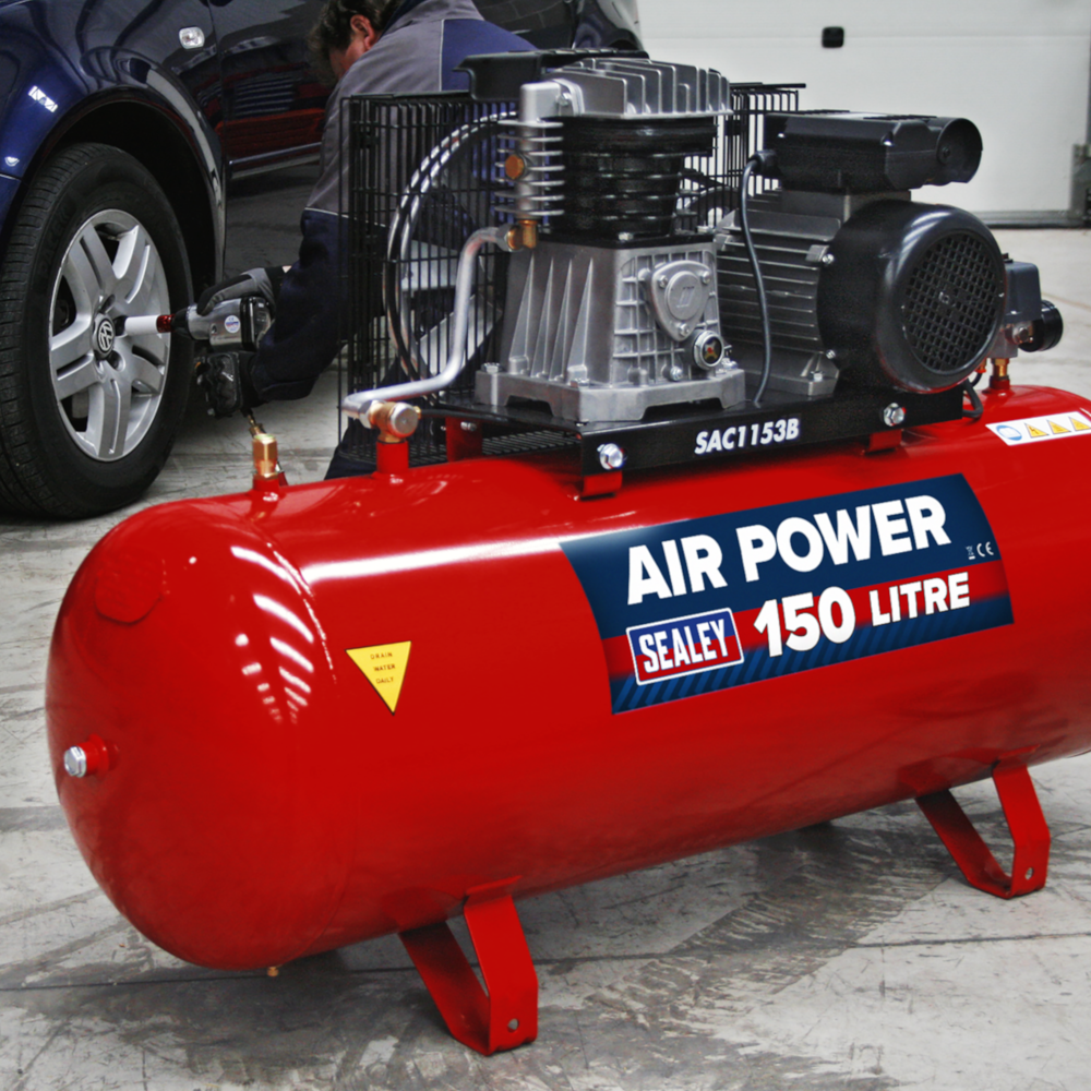Sealey SAC1153B Belt Drive Air Compressor with Cast Cylinders, 150 Litre, 3hp 2.2kW 230V