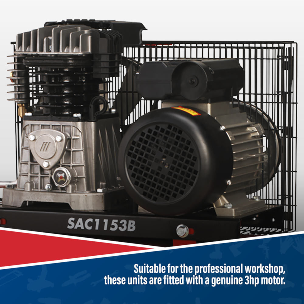 Sealey SAC1153B Belt Drive Air Compressor with Cast Cylinders, 150 Litre, 3hp 2.2kW 230V