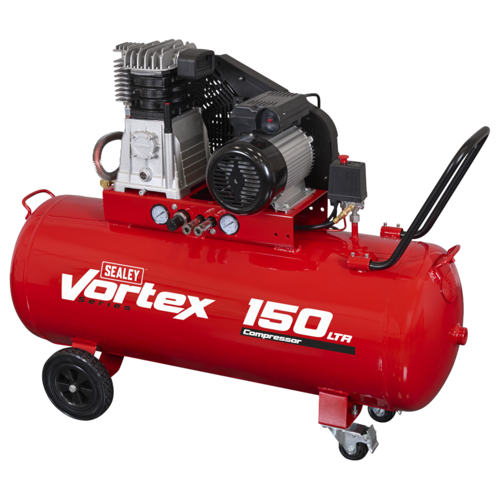 Sealey SAC1153B Belt Drive Air Compressor with Cast Cylinders and Wheels, 150 Litre Capacity, 3hp 2.2kW 230V
