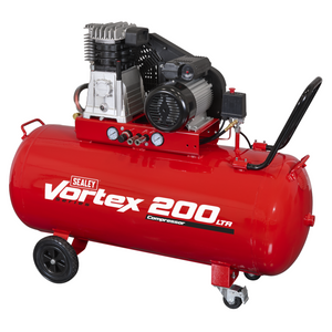 Sealey SAC1203B Belt Drive Air Compressor with Cast Cylinders and Wheels, 200 Litre Capacity, 3.5hp 2.57kW 230V