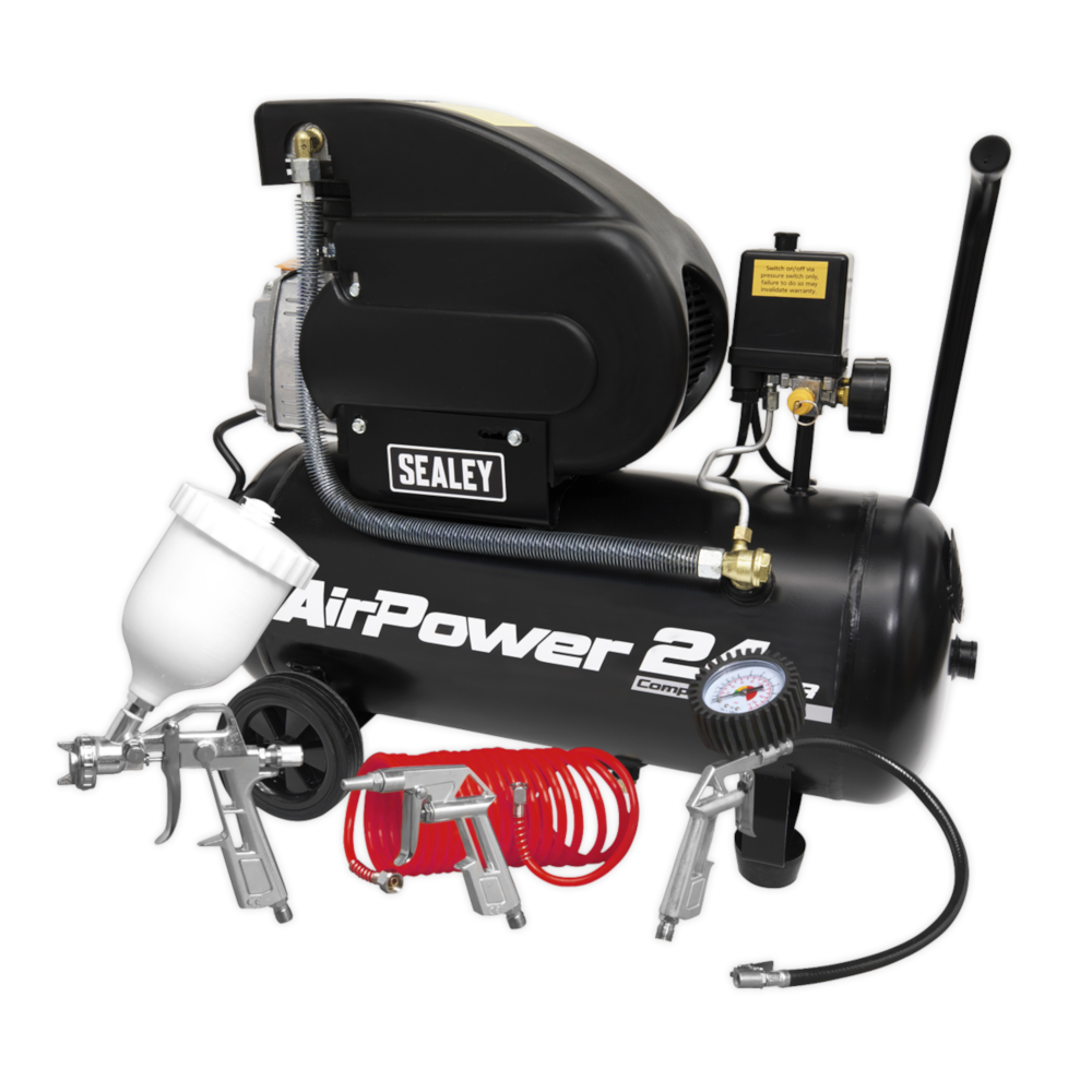 Sealey SAC2420APK Direct Drive Air Compressor with 4 Piece Accessory Kit, 24 Litre, 2hp 1.49kW 230V