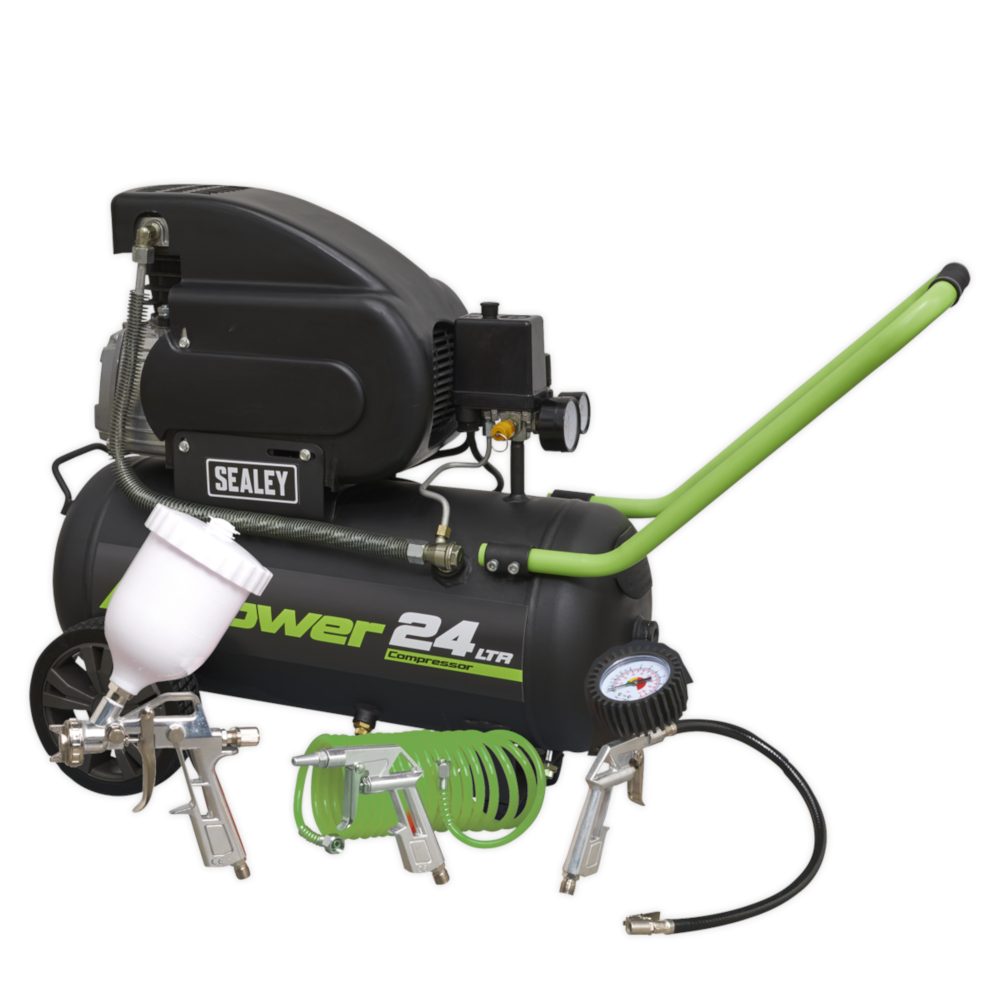 Sealey SAC2420EPK Direct Drive Air Compressor with 4 Piece Accessory Kit, 24 Litre, 2hp 1.49kW 230V