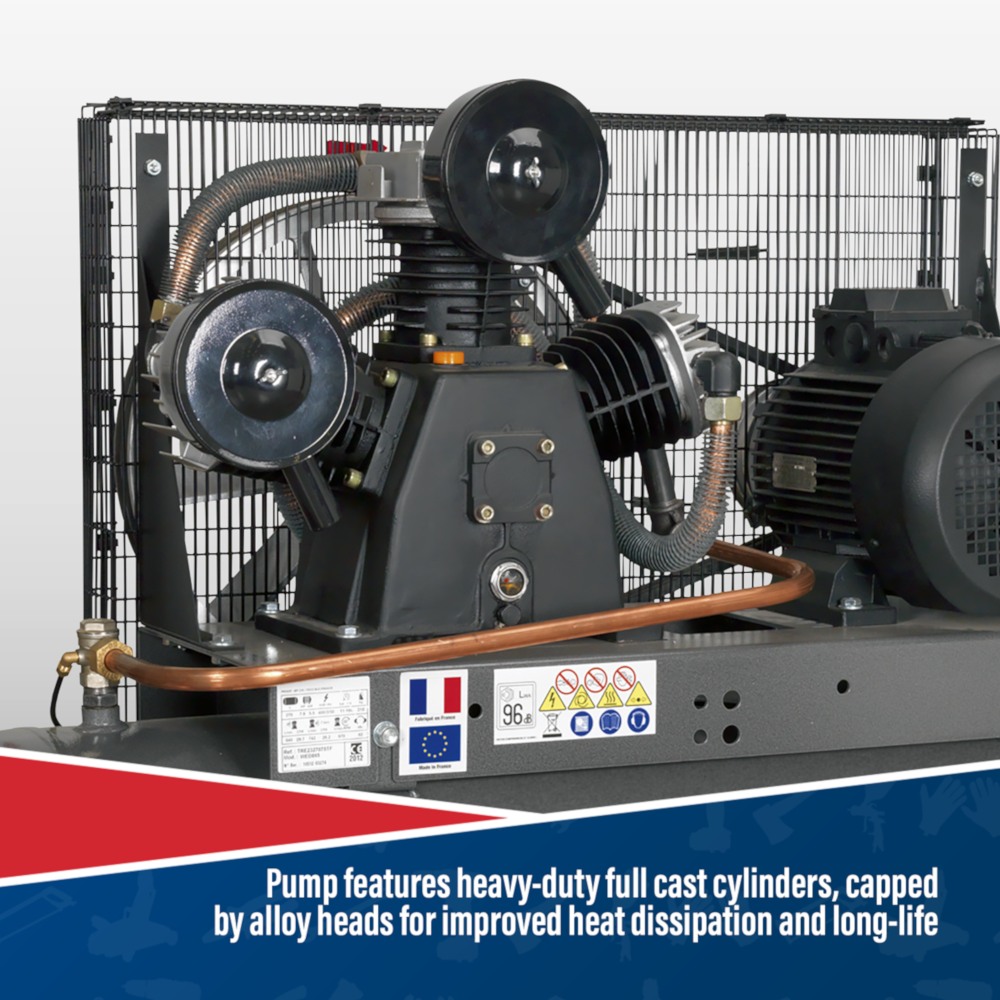 Sealey SAC32775B Belt Drive Air Compressor with Cast Cylinders, 270 Litre, 7.5hp 5.59kW 415V 3ph