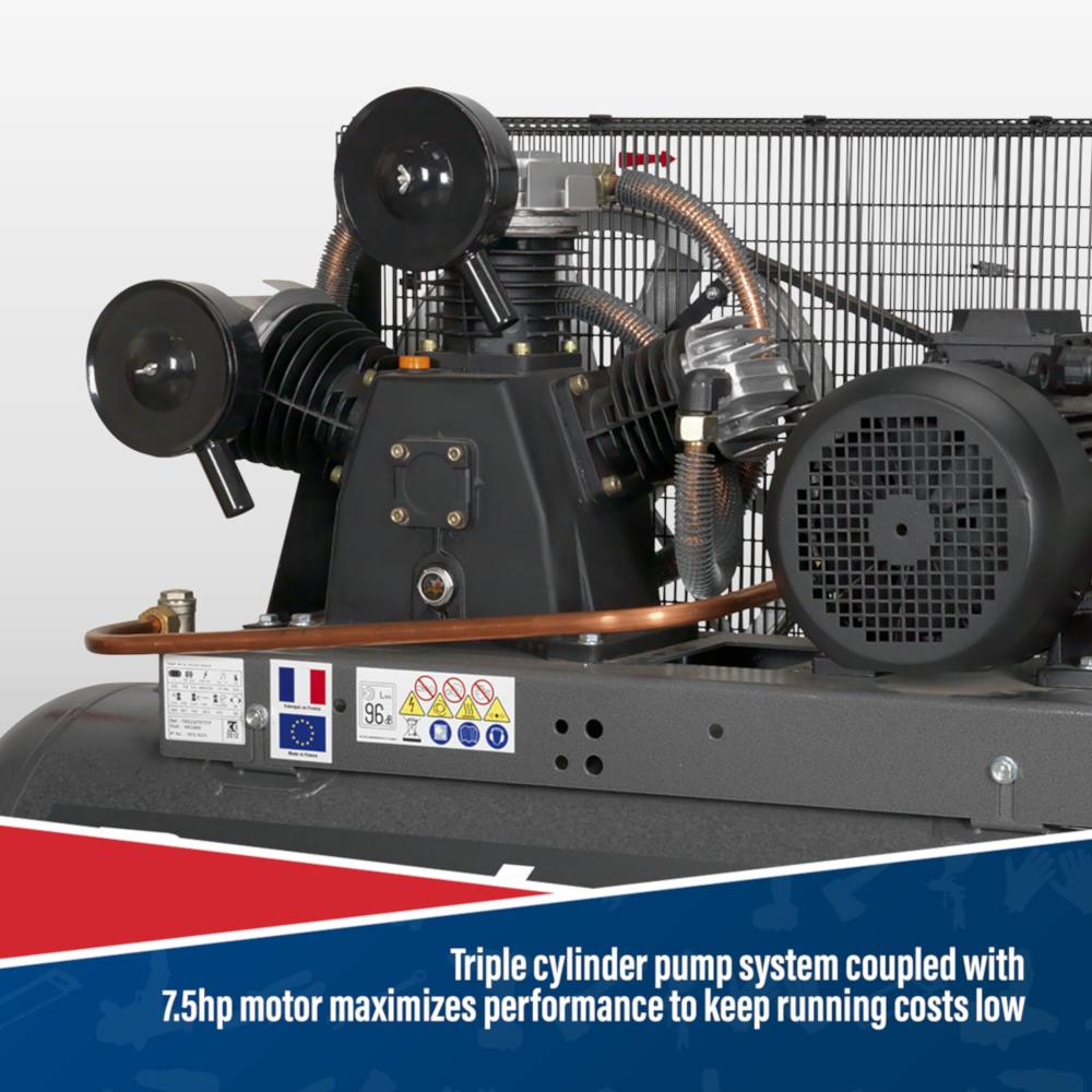 Sealey SAC32775B Belt Drive Air Compressor with Cast Cylinders, 270 Litre, 7.5hp 5.59kW 415V 3ph