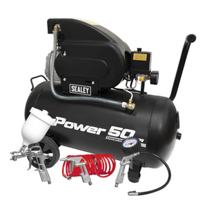 Sealey SAC5020APK Direct Drive Air Compressor with 4 Piece Accessory Kit, 50 Litre, 2hp 1.49kW 230V