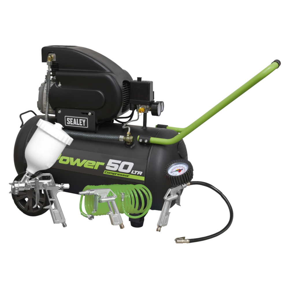Sealey SAC5020EPK Direct Drive Air Compressor with 4 Piece Accessory Kit, 50 Litre, 2hp 1.49kW 230V