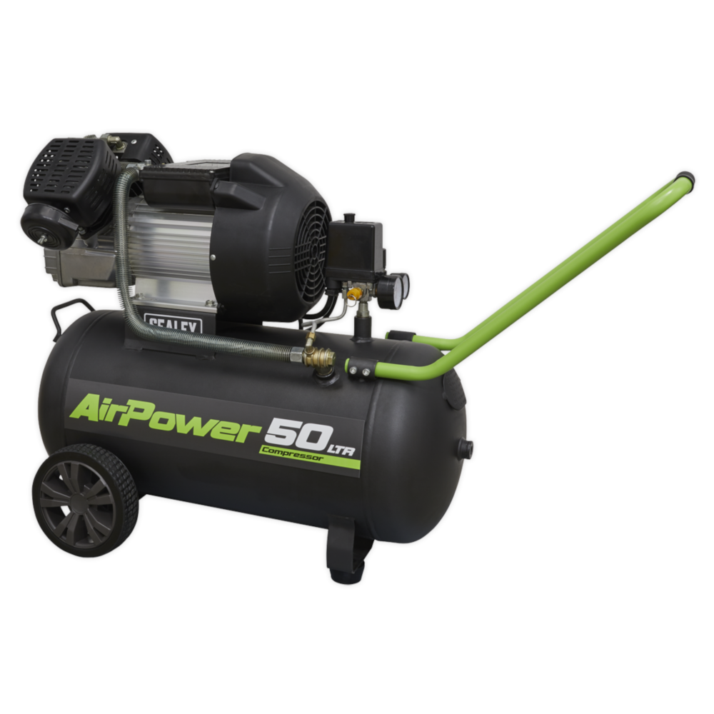 Sealey SAC5030VE Direct Drive V-Twin Air Compressor with Wheels, 50 Litre, 3hp 2.22kW 230V