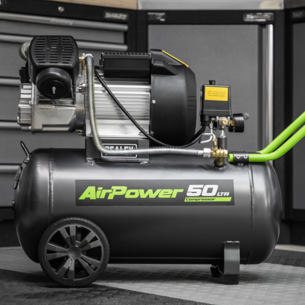 Sealey SAC5030VE Direct Drive V-Twin Air Compressor with Wheels, 50 Litre, 3hp 2.22kW 230V