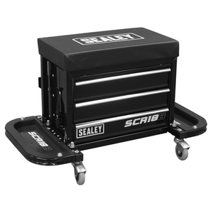 Sealey SCR18B Mechanics Utility Seat Garage Workshop Storage Tool Box Padded Cushion Stool Black