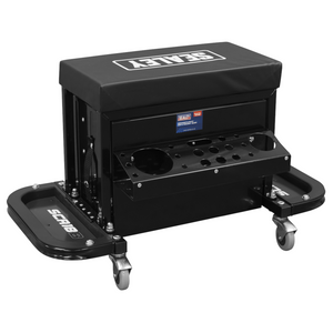 Sealey SCR18B Mechanics Utility Seat Garage Workshop Storage Tool Box Padded Cushion Stool Black