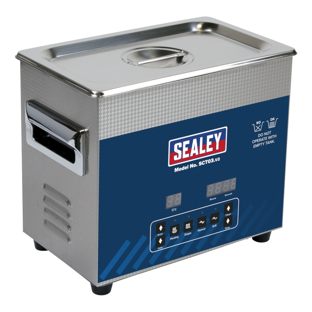 Sealey SCT03 Ultrasonic Vehicle Parts Cleaner Stainless Steel Tank 3 Litre