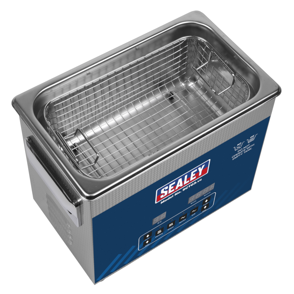 Sealey SCT03 Ultrasonic Vehicle Parts Cleaner Stainless Steel Tank 3 Litre
