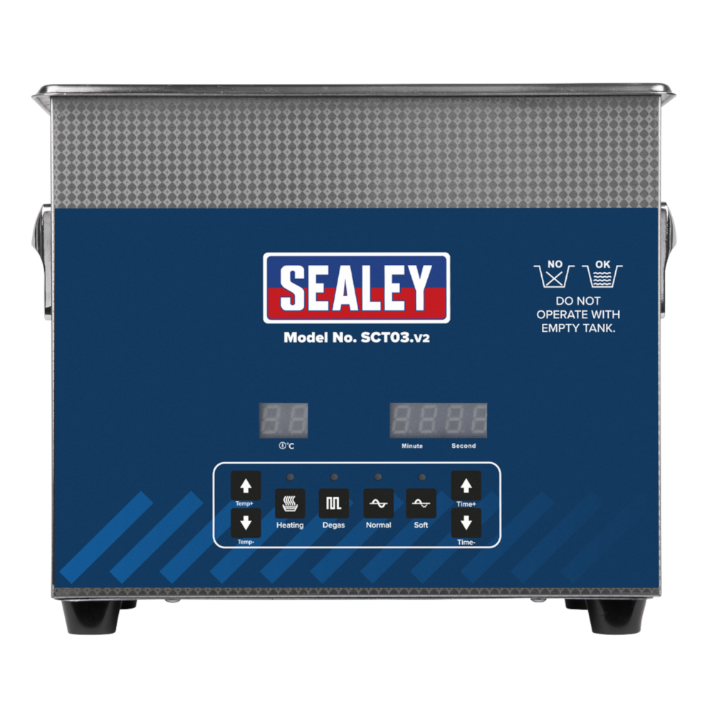 Sealey SCT03 Ultrasonic Vehicle Parts Cleaner Stainless Steel Tank 3 Litre