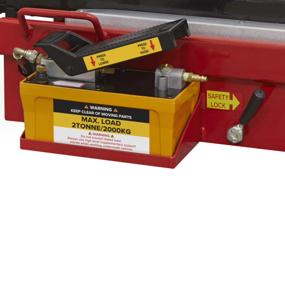 Sealey SJBEX200A Air Operated Jacking Beam MOT Inspection Pit Vehicle Ramp with Arm Extenders and Flat Roller Supports, 2 Tonne Capacity