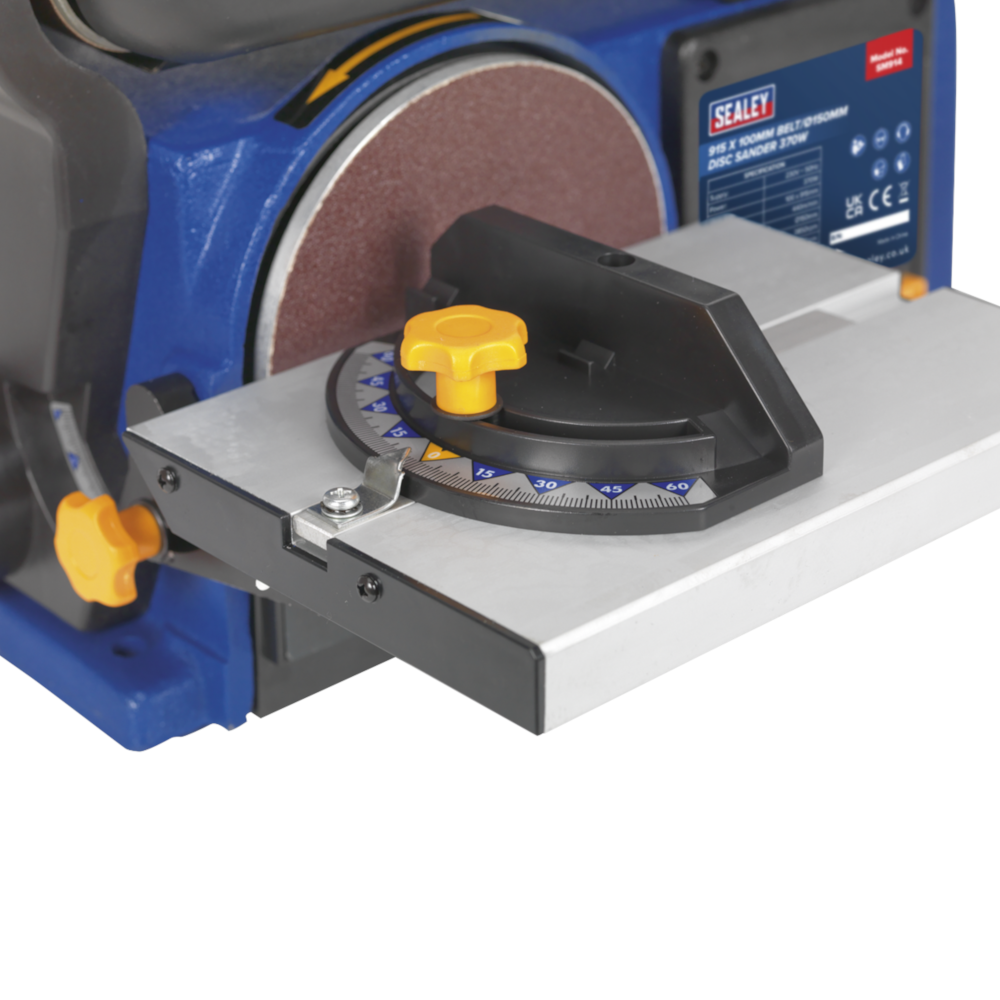 Sealey SM914 Bench Mounted Garage Workshop Belt and Disc Sander 915 x 100mm/150mm 370W 230V