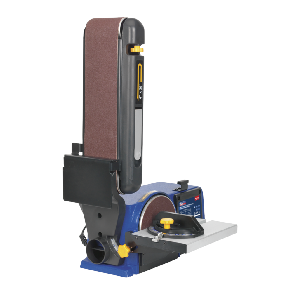 Sealey SM914 Bench Mounted Garage Workshop Belt and Disc Sander 915 x 100mm/150mm 370W 230V
