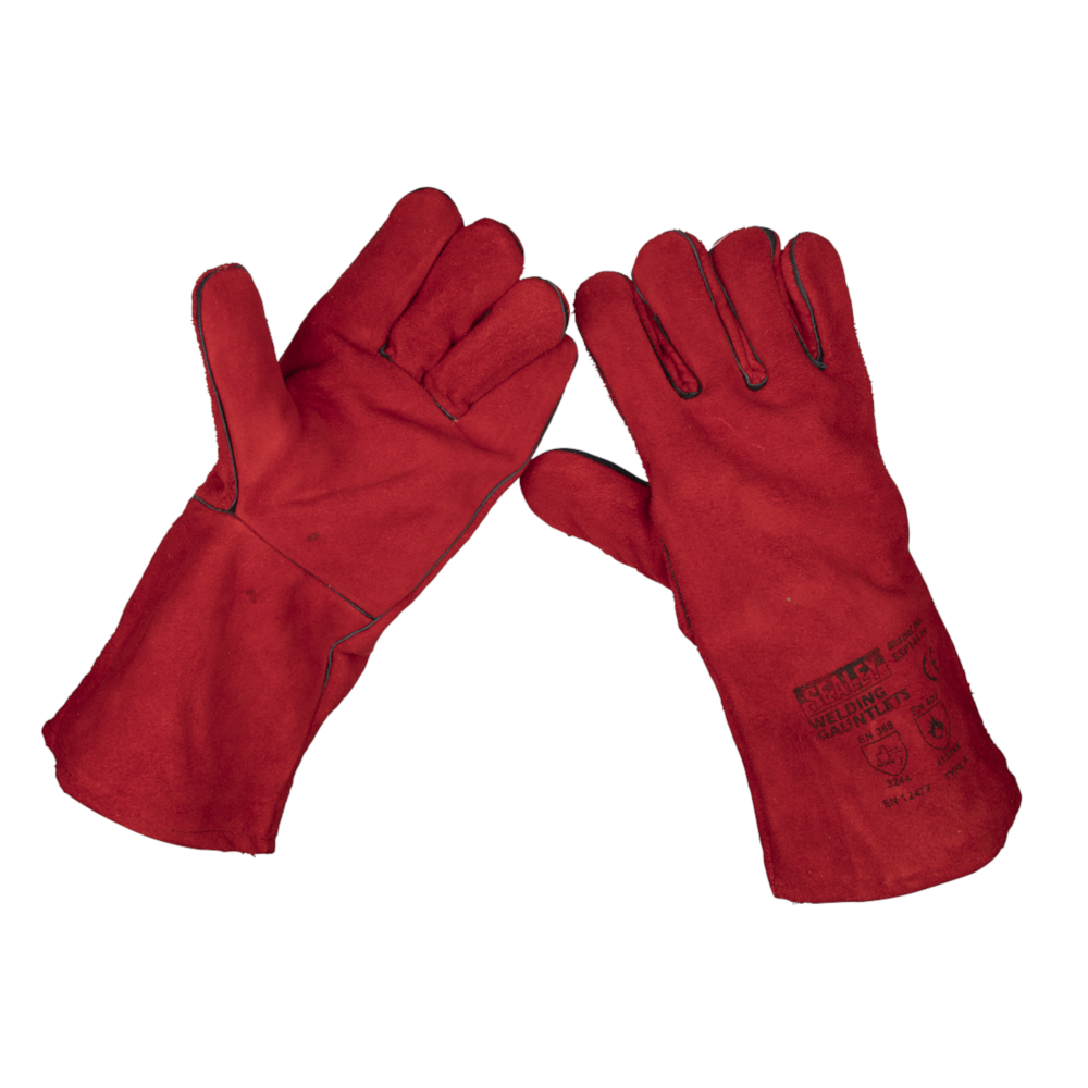 Sealey SSP141 Leather Lined Welding Gauntlet Safety Protection Gloves Red