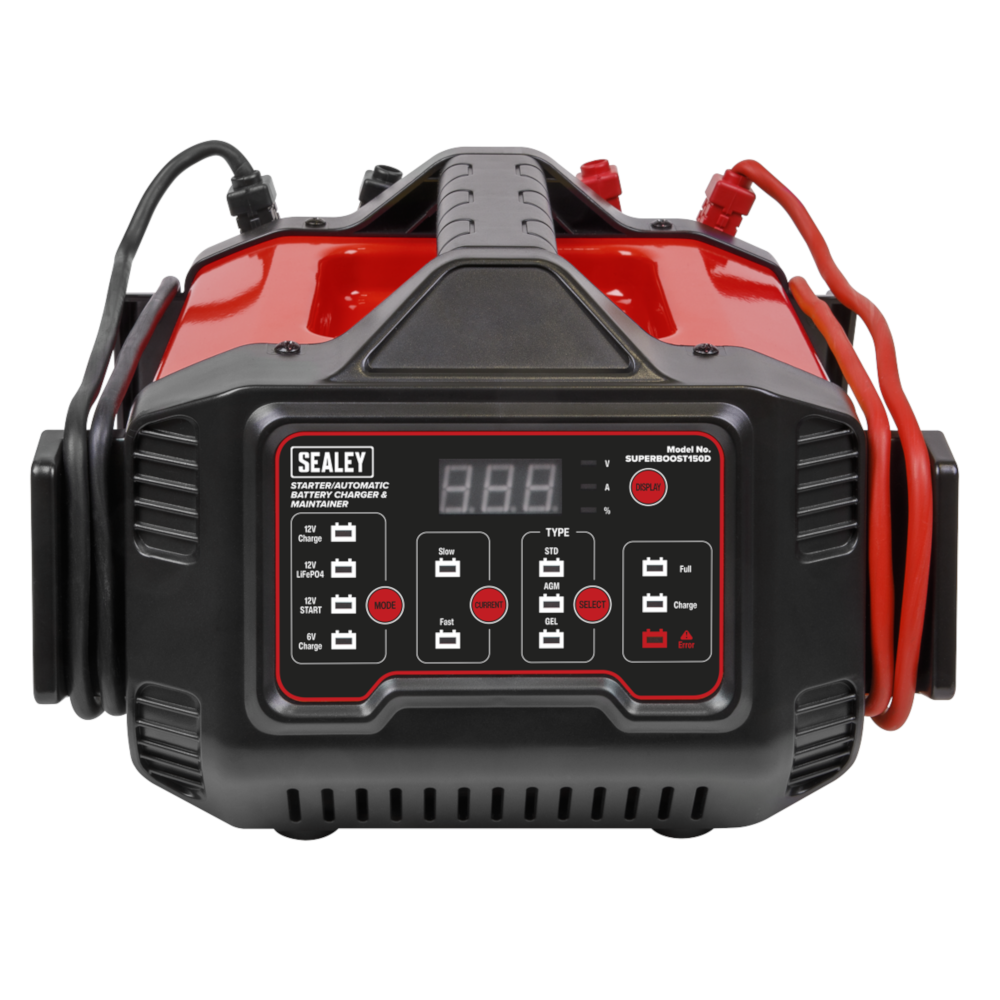 Sealey SUPERBOOST150D Emergency Vehicle Battery Jump Lead Booster Starter 150 Amp &amp; Automatic Charger & Maintainer Power Pack 15 Amp 6V 12V