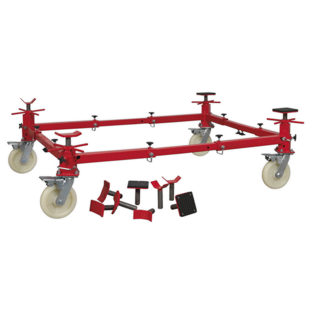Sealey VMD002 Adjustable 4 Post Garage Workshop Vehicle Car Transport Support Trolley 900kg Red