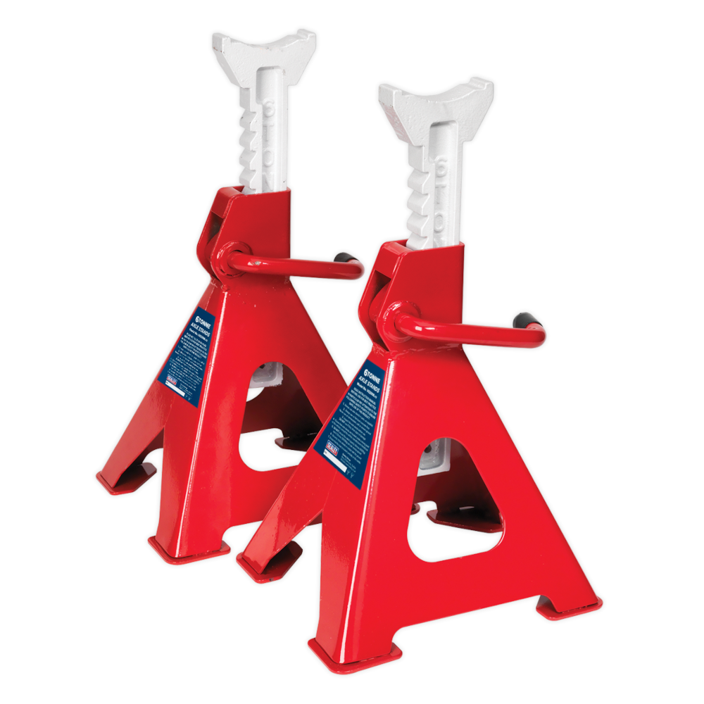 Sealey VS2006 Ratchet Type Axle Stands 6 Tonne Workshop Garage Vehicle Lift Stand Pair Red