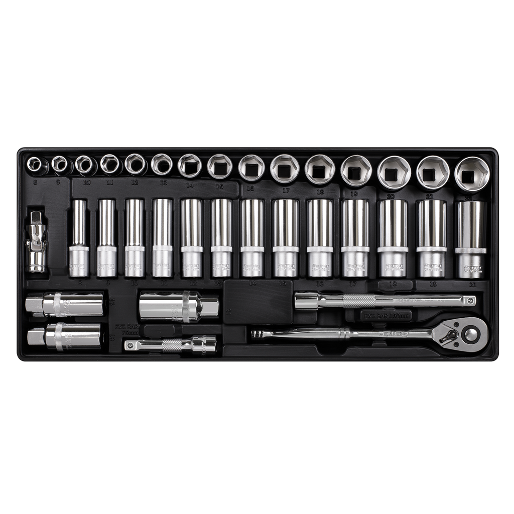 Premier Socket Set with Tool Tray 3/8"Sq Drive 35pc