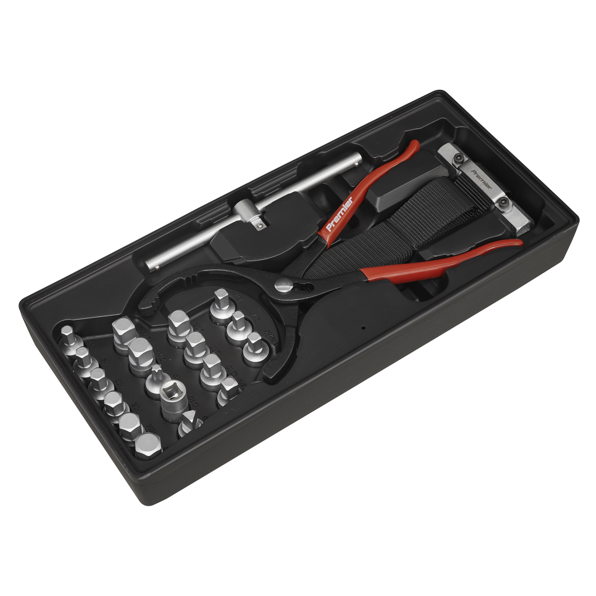 Premier Oil Filter Wrench, Pliers & Drain Key Set with Tool Tray 21pc