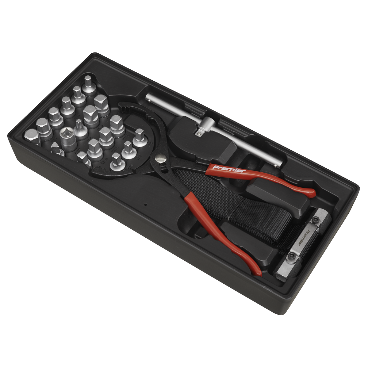 Premier Oil Filter Wrench, Pliers & Drain Key Set with Tool Tray 21pc