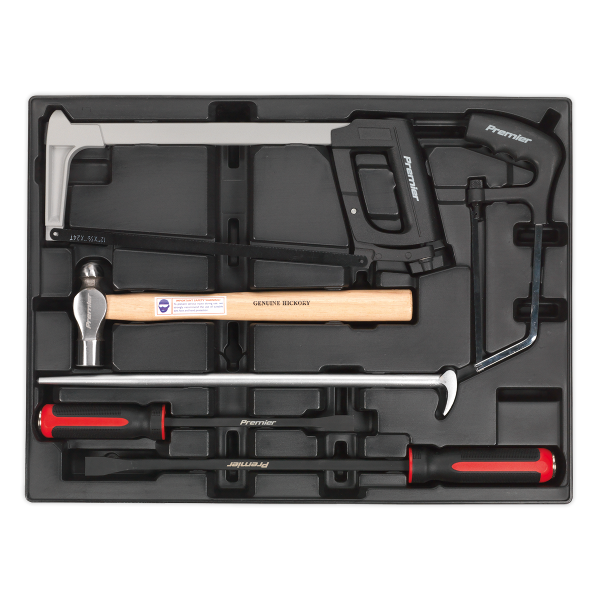 Premier Pry Bar, Hammer & Hacksaw Set with Tool Tray 6pc