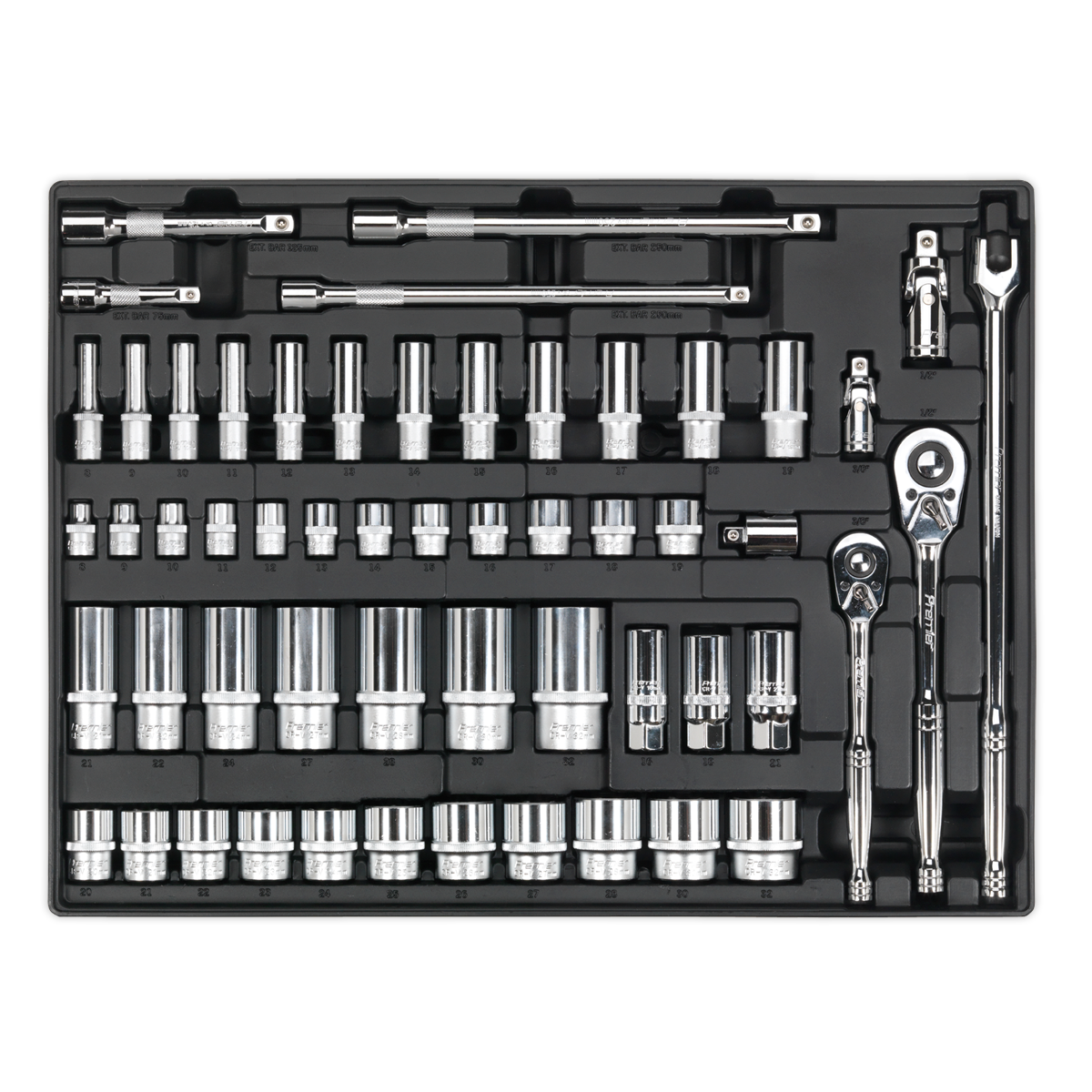 Premier Socket Set with Tool Tray 3/8" & 1/2"Sq Drive 55pc
