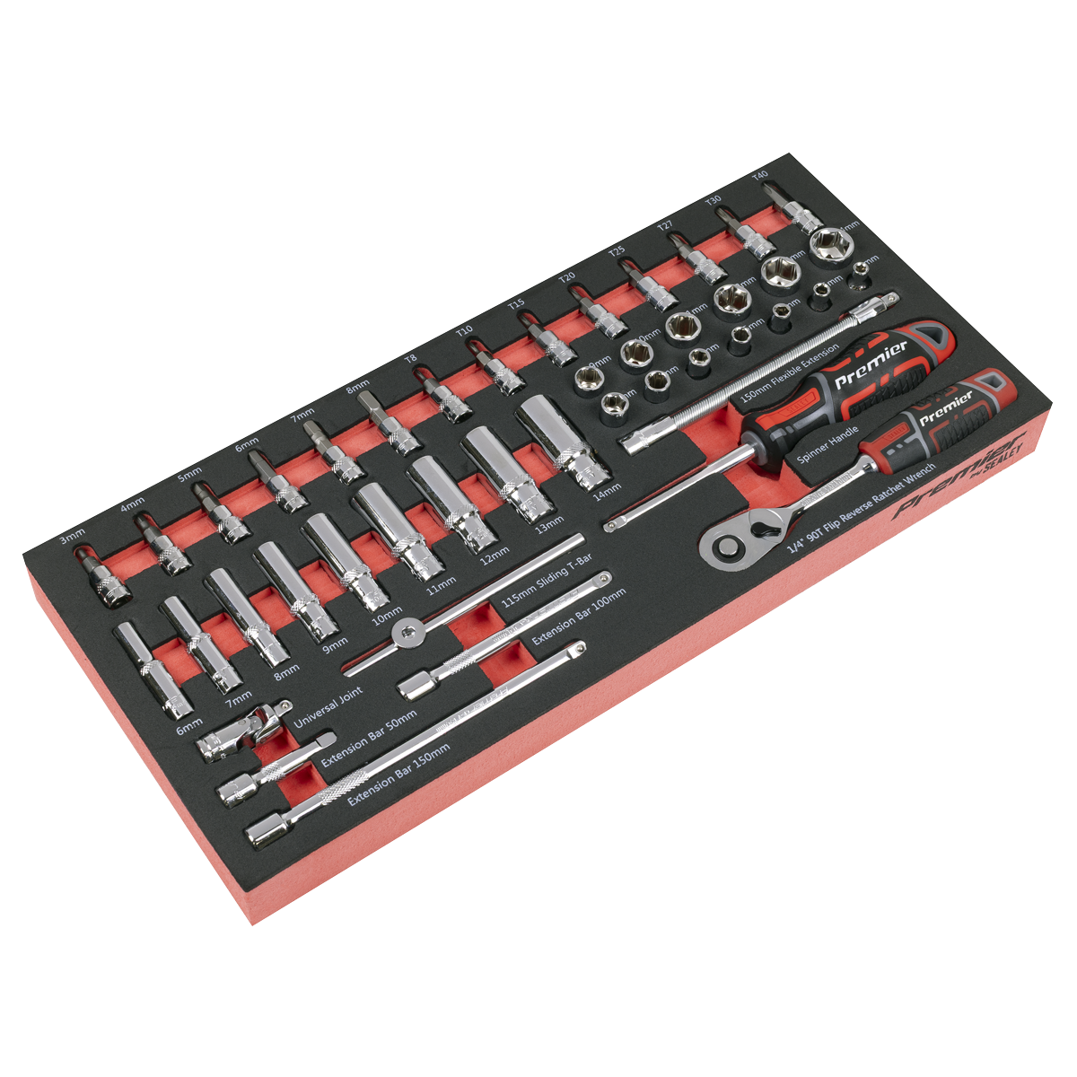 Socket Set with Tool Tray 1/4"Sq Drive 44pc