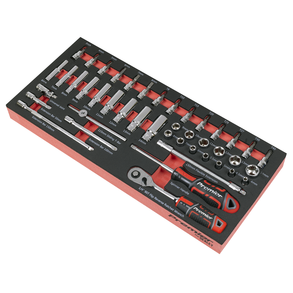 Premier Socket Set with Tool Tray 1/4"Sq Drive 44pc