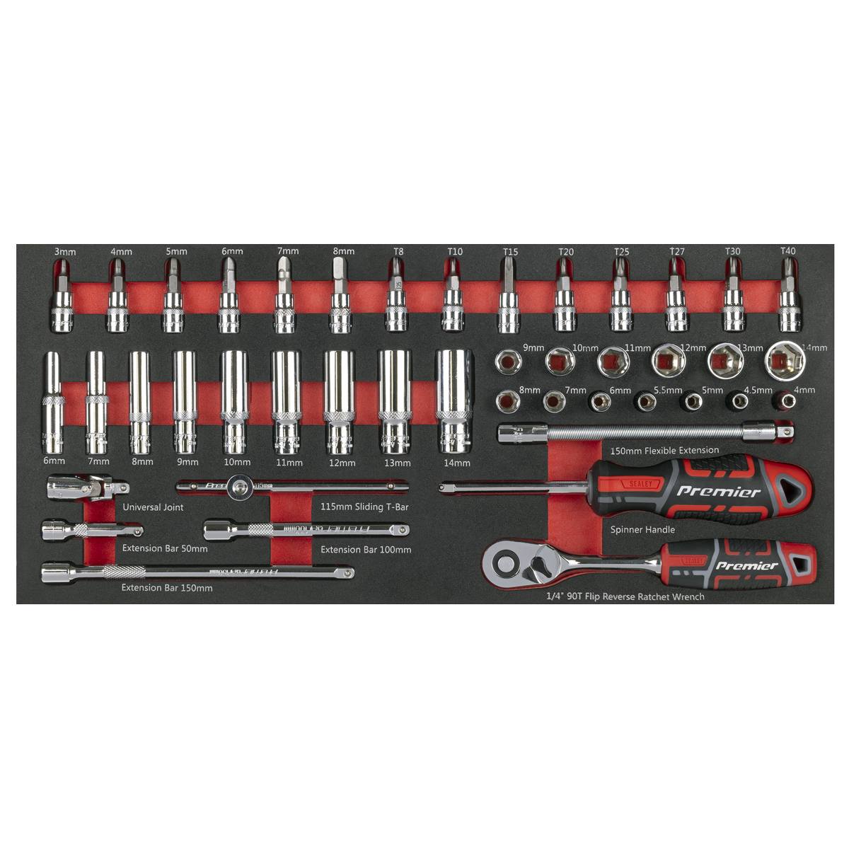Premier Socket Set with Tool Tray 1/4"Sq Drive 44pc