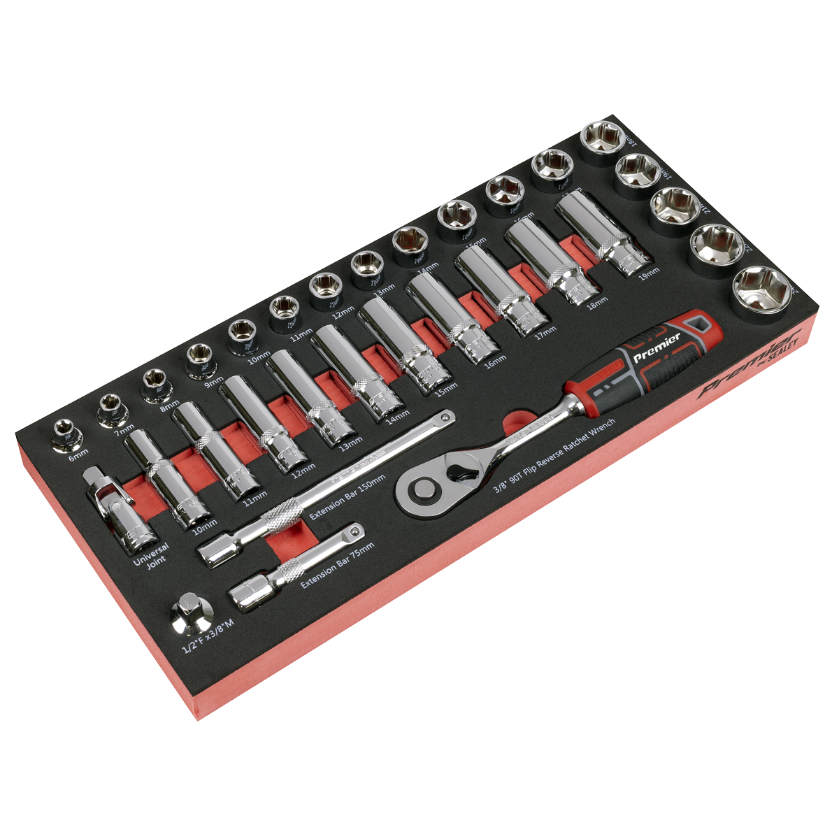 Socket Set with Tool Tray 3/8"Sq Drive 32pc