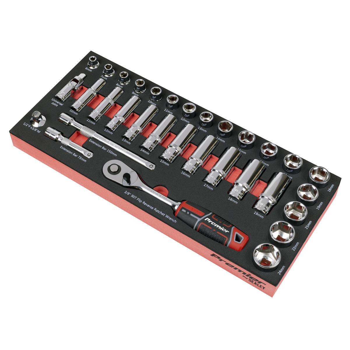 Socket Set with Tool Tray 3/8"Sq Drive 32pc