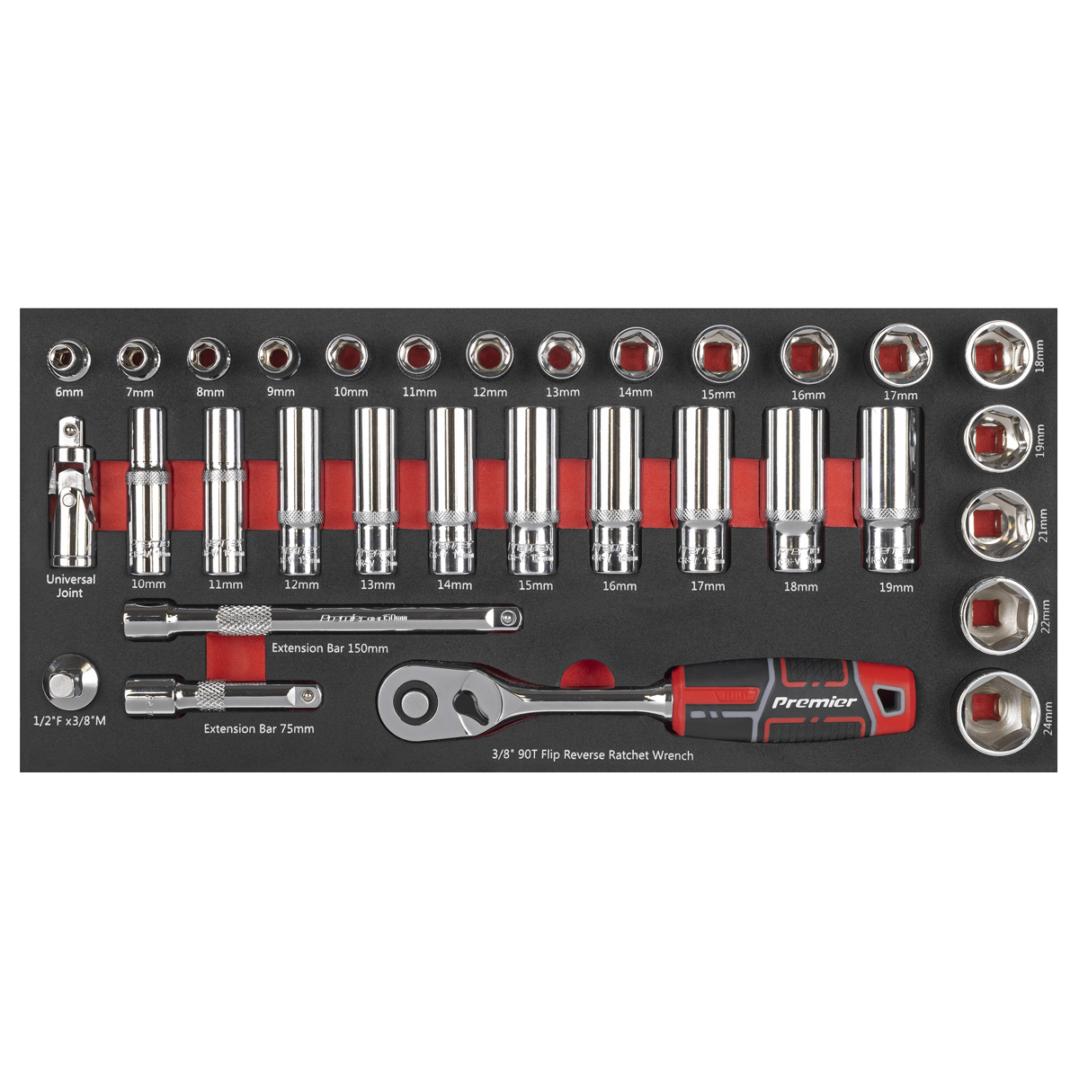 Premier Socket Set with Tool Tray 3/8"Sq Drive 32pc