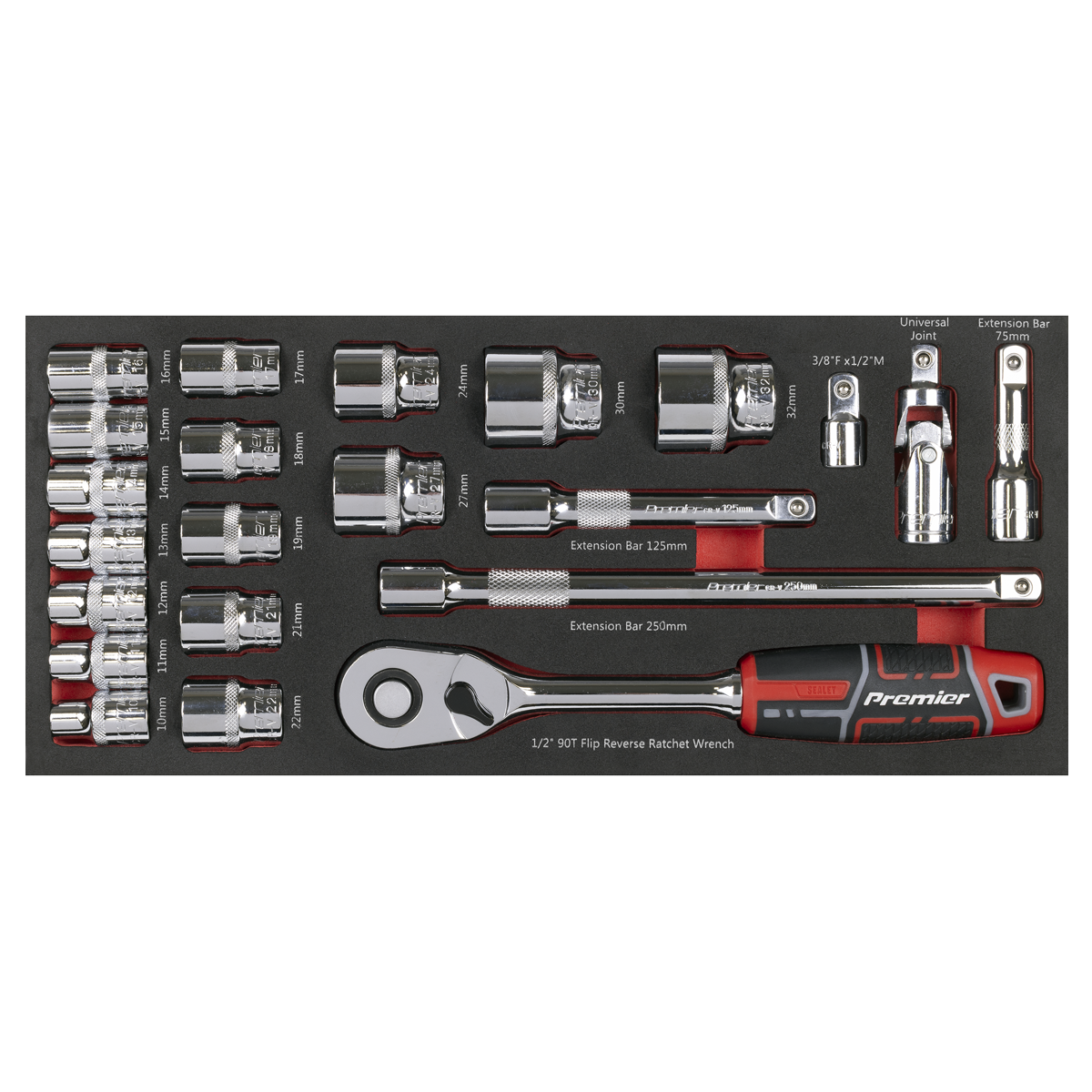 Premier Socket Set with Tool Tray 1/2"Sq Drive 22pc
