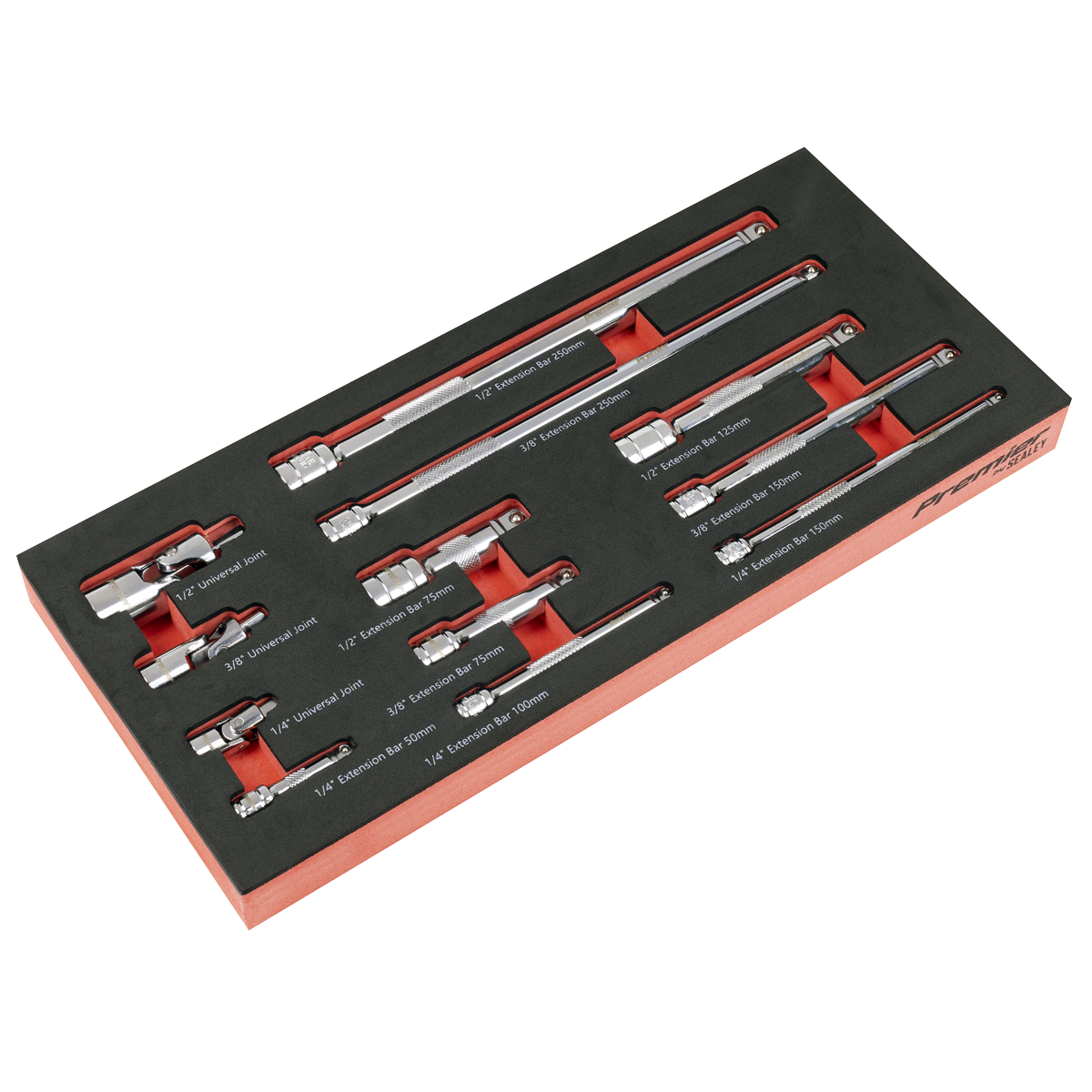 Wobble Extension Bar Set with Tool Tray 1/4", 3/8" & 1/2"Sq Drive 12pc
