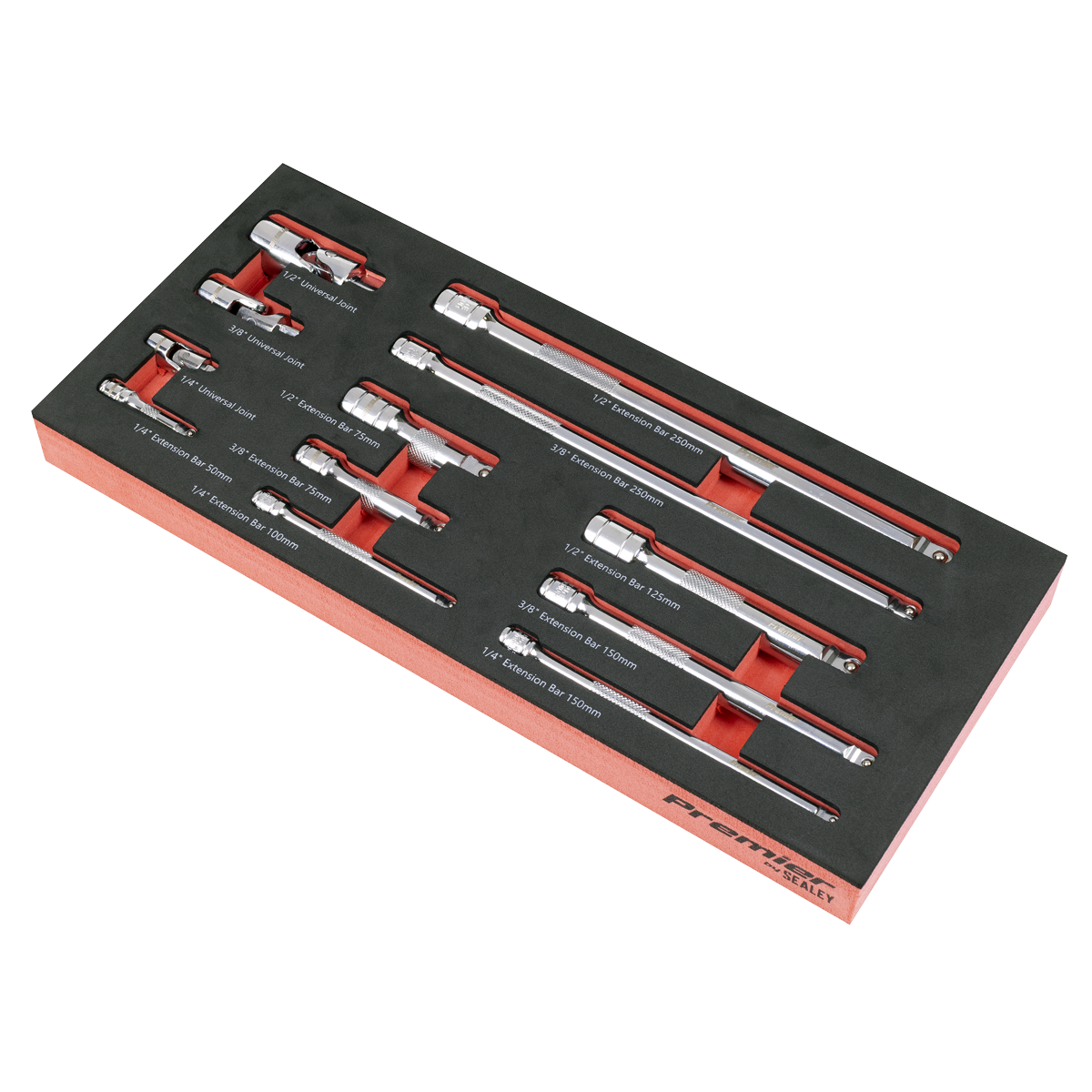 Wobble Extension Bar Set with Tool Tray 1/4", 3/8" & 1/2"Sq Drive 12pc