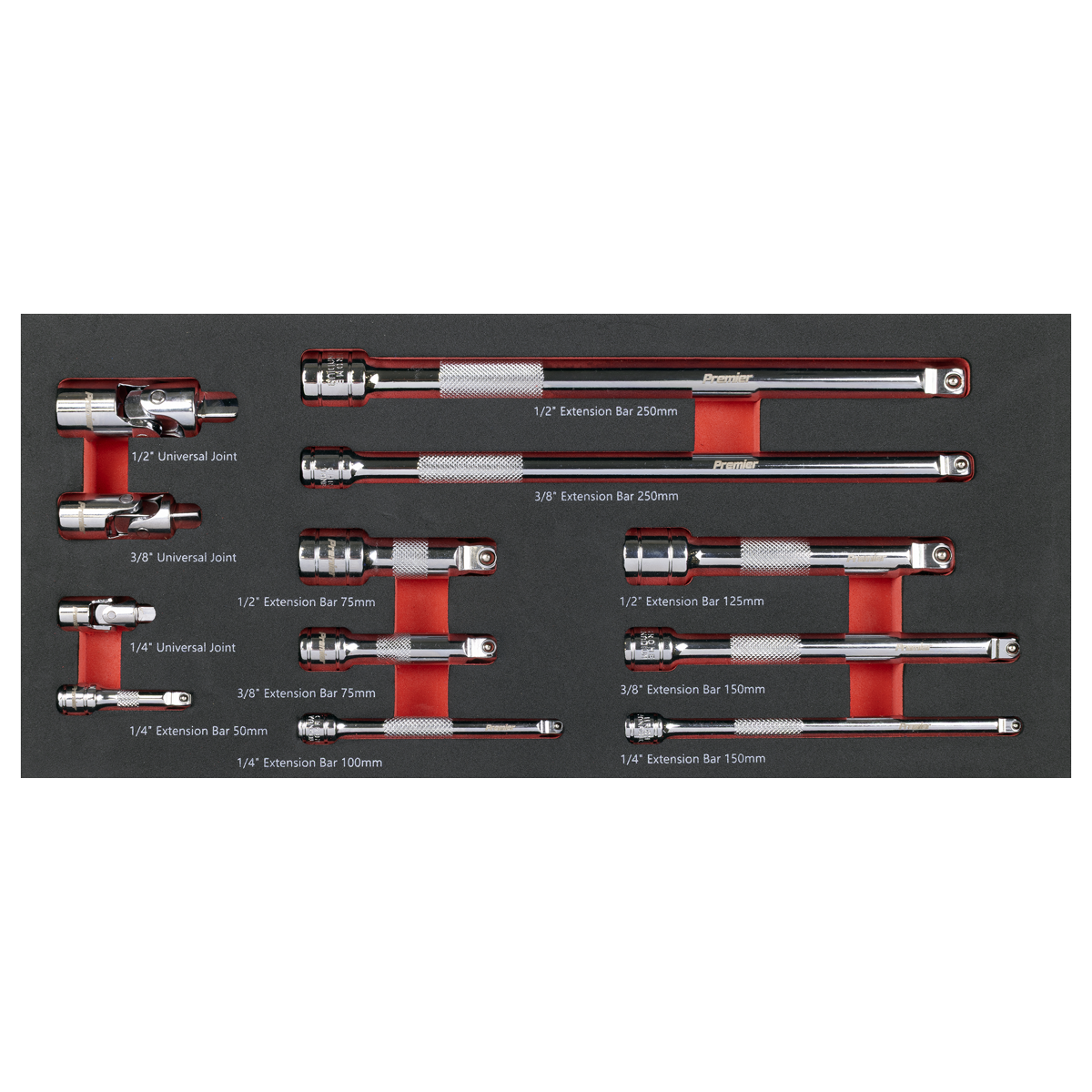 Premier Wobble Extension Bar Set with Tool Tray 1/4", 3/8" &