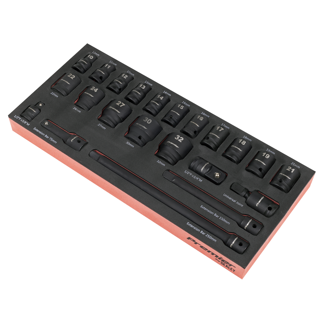 Premier Impact Socket Set with Tool Tray 1/2"Sq Drive 22pc