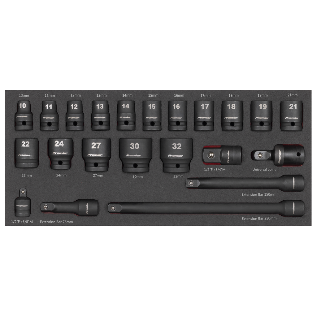 Premier Impact Socket Set with Tool Tray 1/2"Sq Drive 22pc