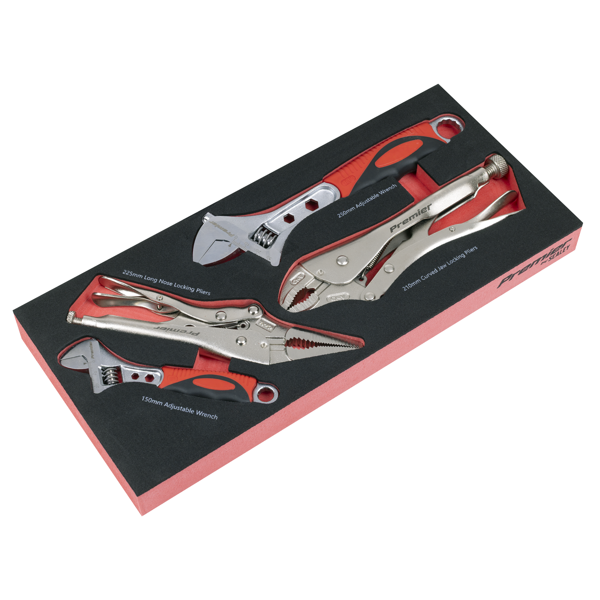 Locking Pliers & Adjustable Wrench Set with Tool Tray 4pc