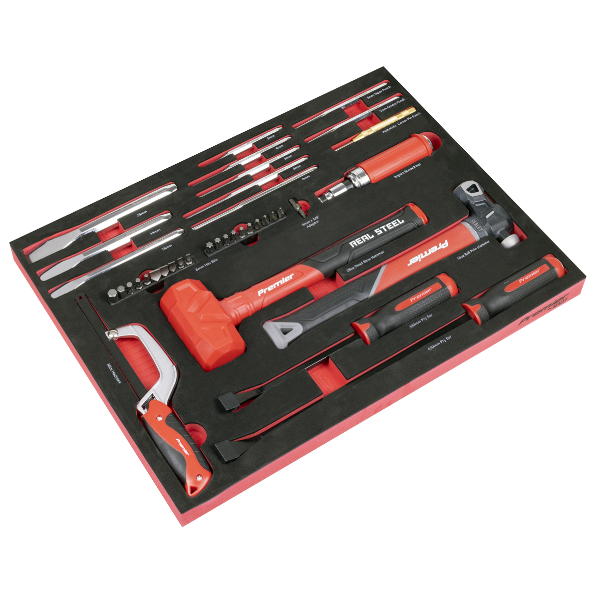 Premier Striking, Pry Bar, Hacksaw & Impact Screwdriver Set with Tool Tray 39pc