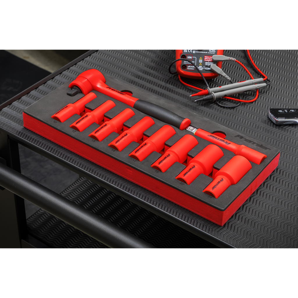 Premier Insulated Socket Set with Tool Tray 1/2"Sq Drive 10p